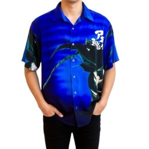 DTEK SPORT Anime Japanese Samurai Button Down Graphic Shirt (Size: Medium)
